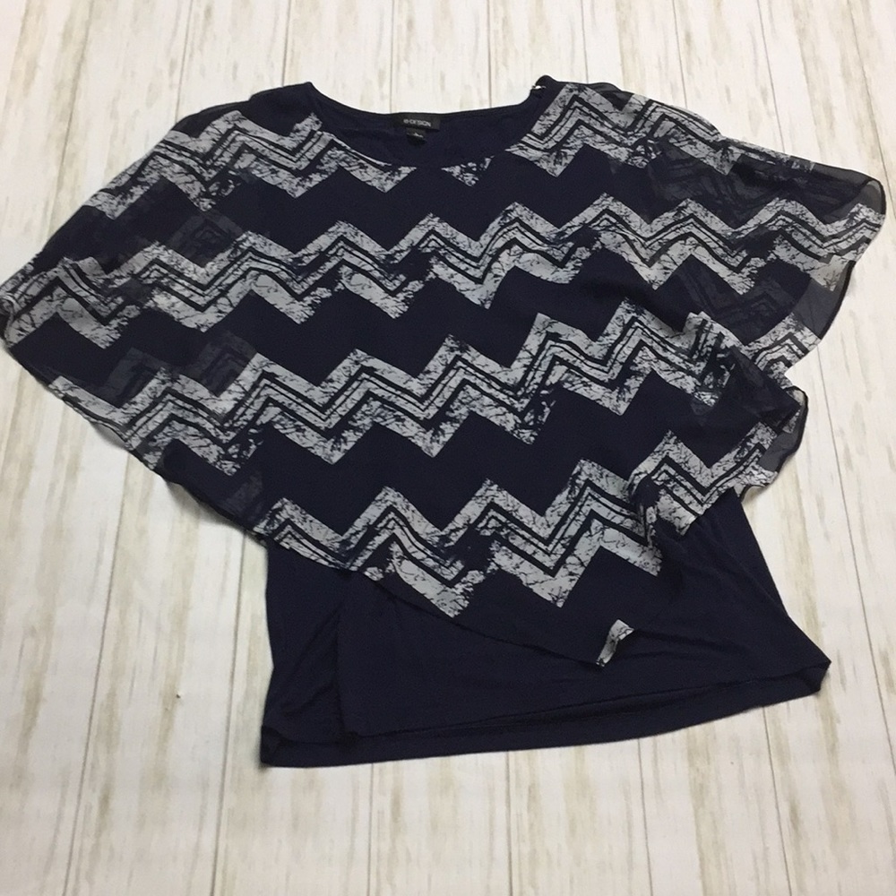 Navy Sleeveless Shirt with Sheer Overlay